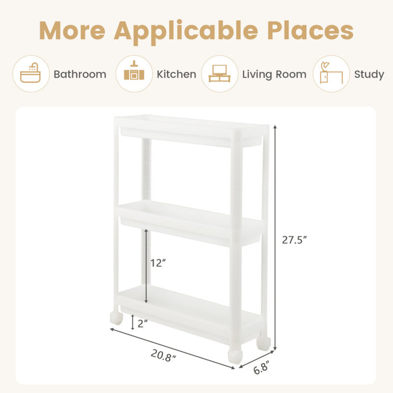 2 Pieces 3-Tier Slim Detachable Storage Cart with Drainage Holes and Wheels