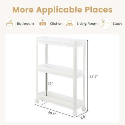 2 Pieces 3-Tier Slim Detachable Storage Cart with Drainage Holes and Wheels