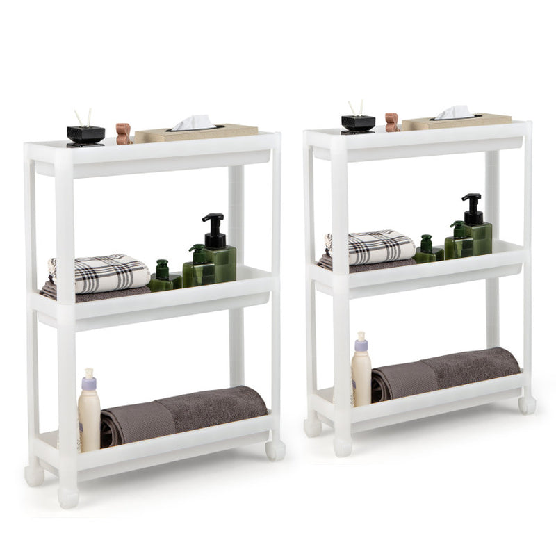 2 Pieces 3-Tier Slim Detachable Storage Cart with Drainage Holes and Wheels