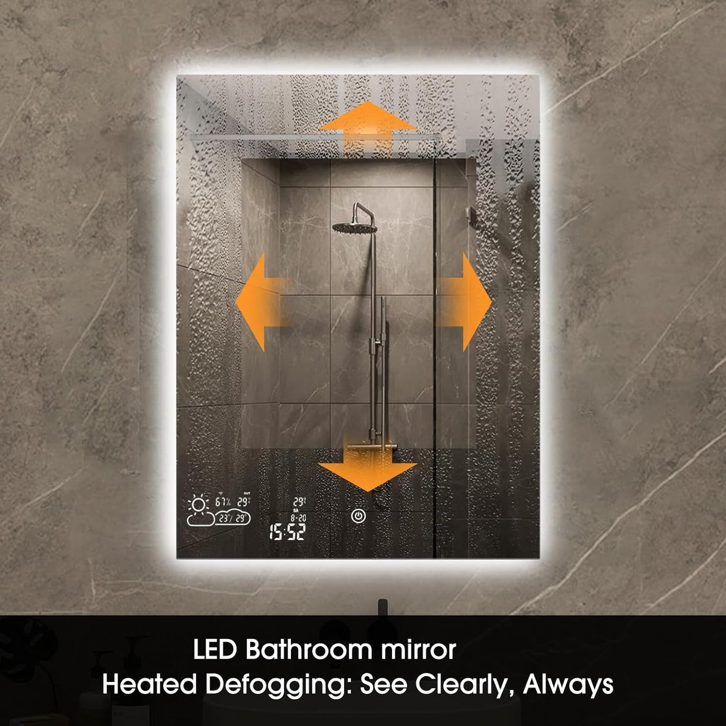 24” X 32” Smart Bathroom Mirror with Bluetooth Wi-Fi Enabled Weather Display, Fog Free, LED Light Vanity Mirror Backlit Frameless Lighted Touch Sensor Makeup for Wall - Vertically Hang Only