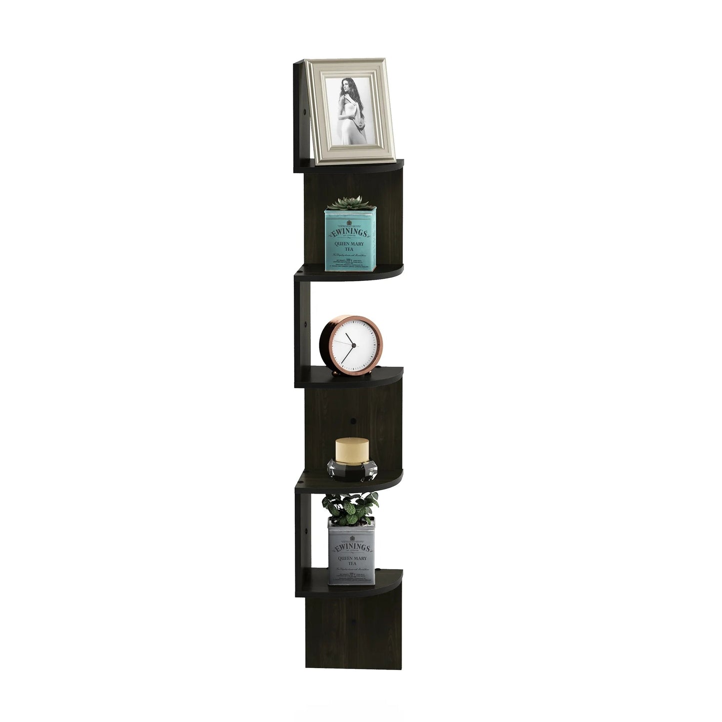 5-Tier Floating Corner Shelf, Wall Mount Shelves for Storage and Display, Espresso