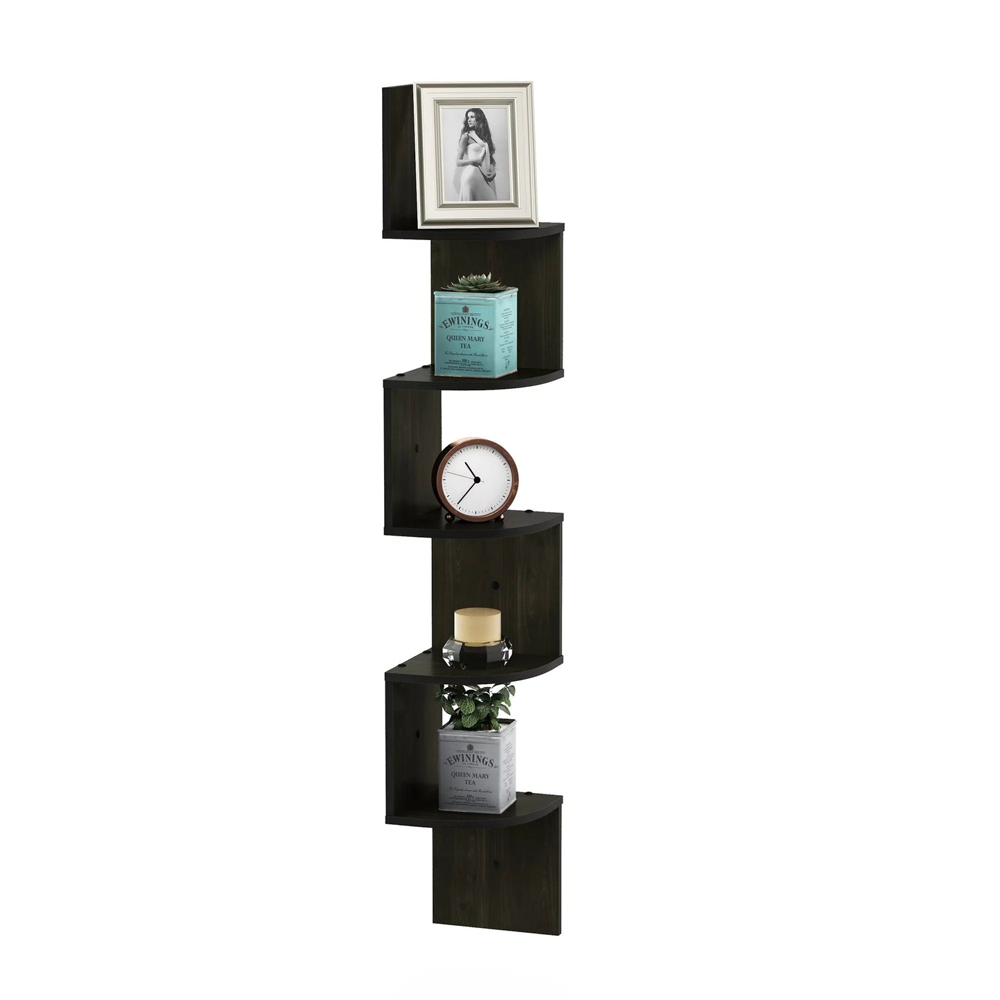 5-Tier Floating Corner Shelf, Wall Mount Shelves for Storage and Display, Espresso