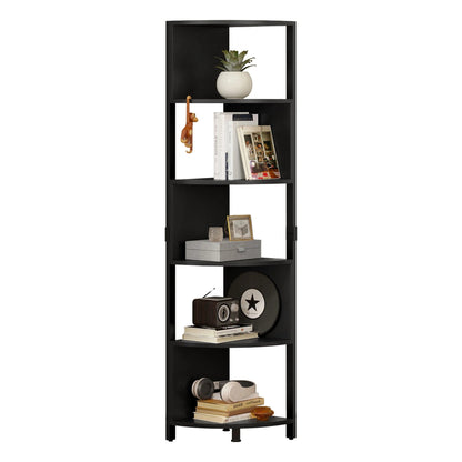 6-Tier Corner Shelf, 68.8" Tall Modern Free Standing Zigzag Corner Bookshelf for Living Room, Home Office,Black