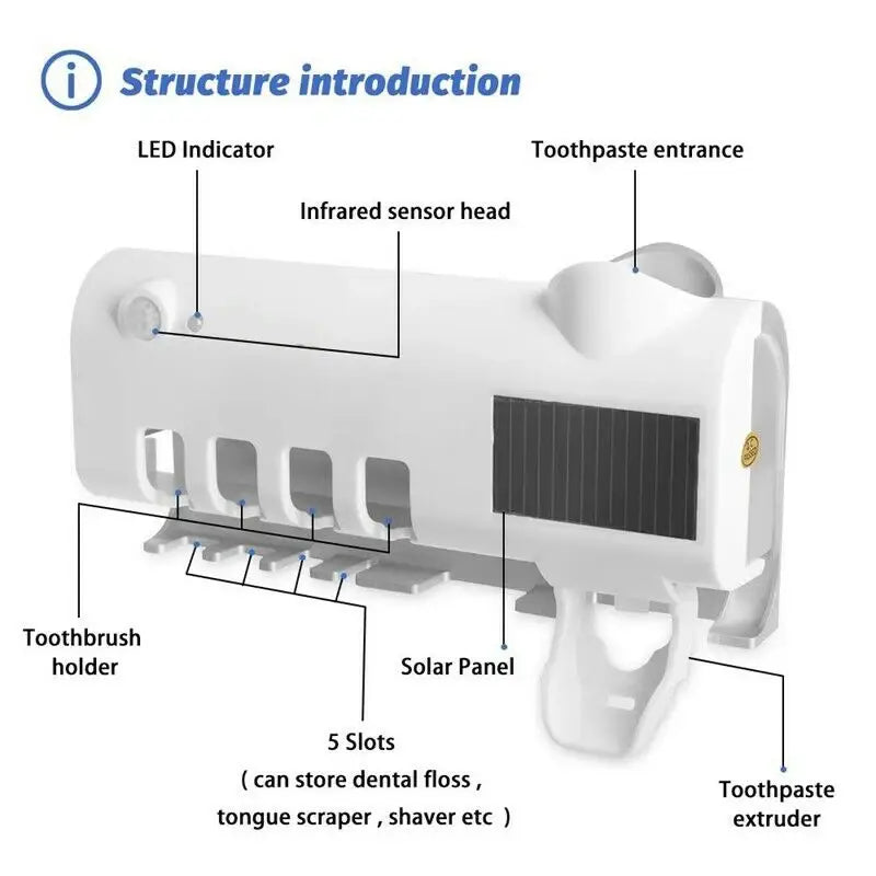 Wall-Mounted Toothbrush Holder Solar UV Light Ultraviolet Toothbrush Sterilizer Automatic Toothpaste Holders Bathroom