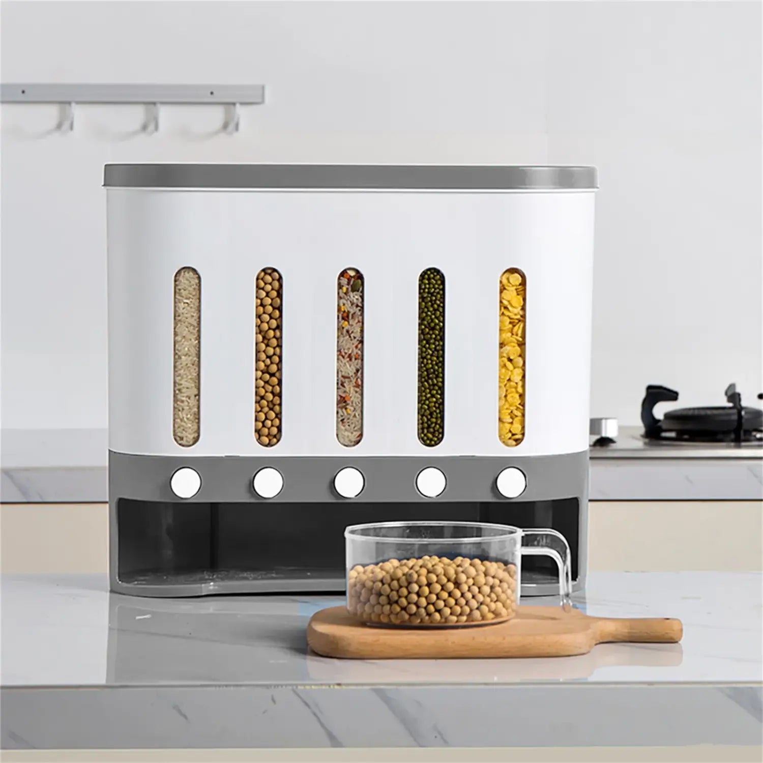 Cereal Dispenser Wall Mounted Grain Dispenser Storage 5 in 1 Kitchen Dispensing Container Food Dispenser for Cereals