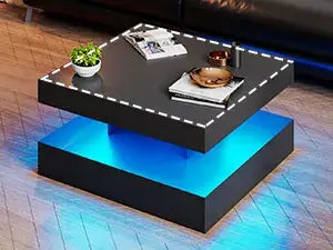 LED Coffee Table with Storage for Living Room Modern Smart Tall Square Center Table 2 Tier Display Shelf 20 Colors