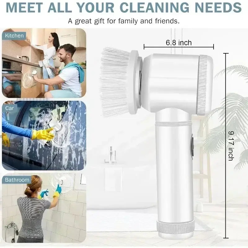 Electric Spin Scrubber,Bathroom Cleaning Brush Power Scrubber with 5 Replaceable Brush Heads Electric Cleaning Brush