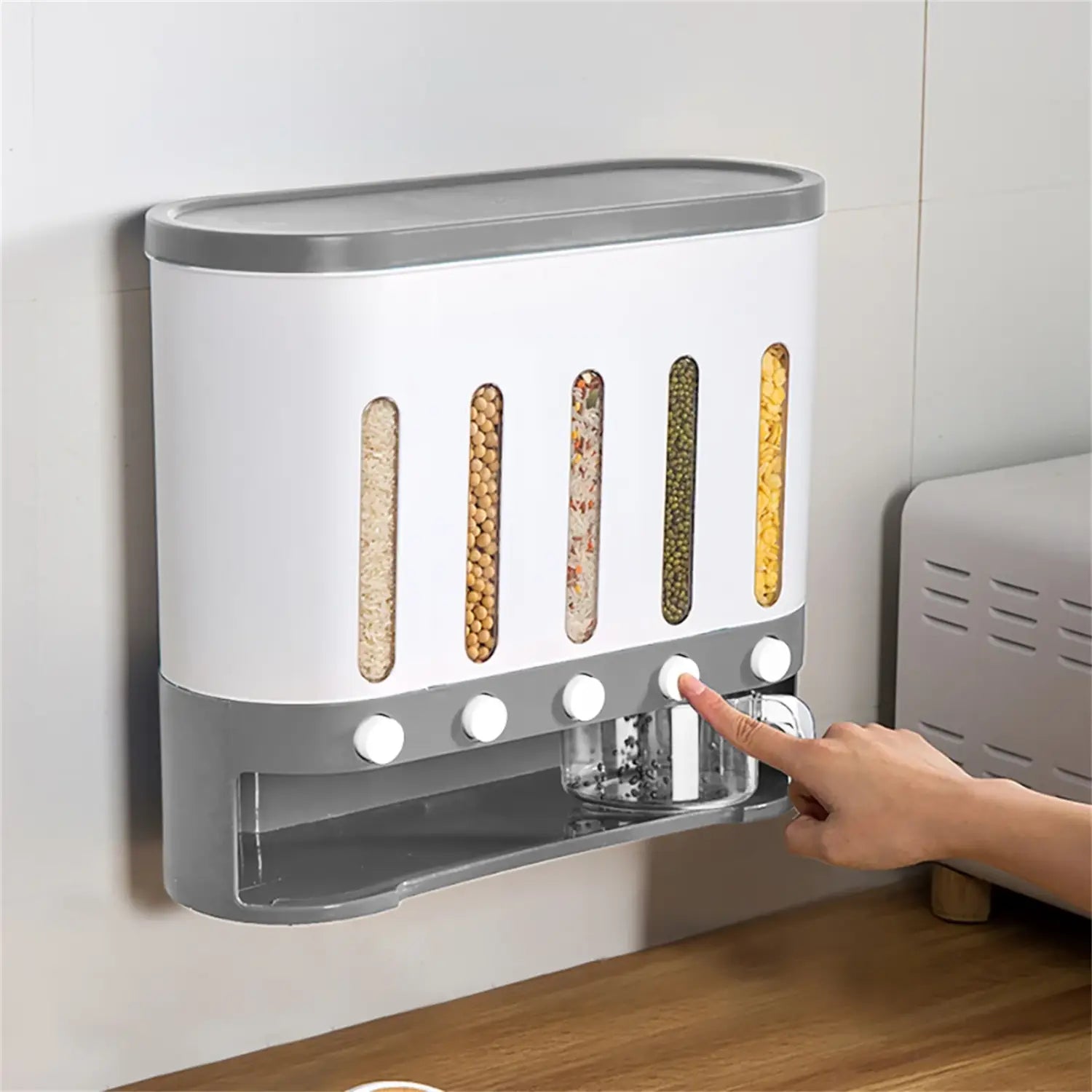 Cereal Dispenser Wall Mounted Grain Dispenser Storage 5 in 1 Kitchen Dispensing Container Food Dispenser for Cereals