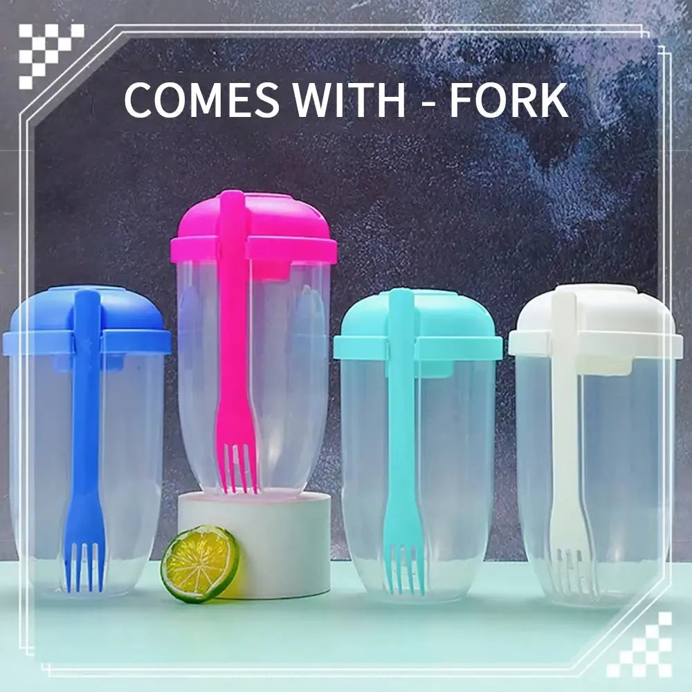 Portable Salad Cup Kids Breakfast Salad Bowl with Fork Plastic Diet Meal Shaker Cups Kitchen Food Lunch Box Bottles