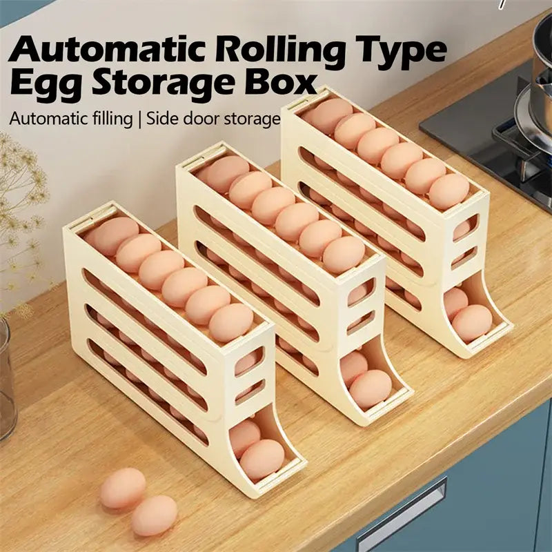 Automatic Scrolling Egg Rack Holder Storage Box Egg Basket Food Containers Egg Case Holder Refrigerator Storage