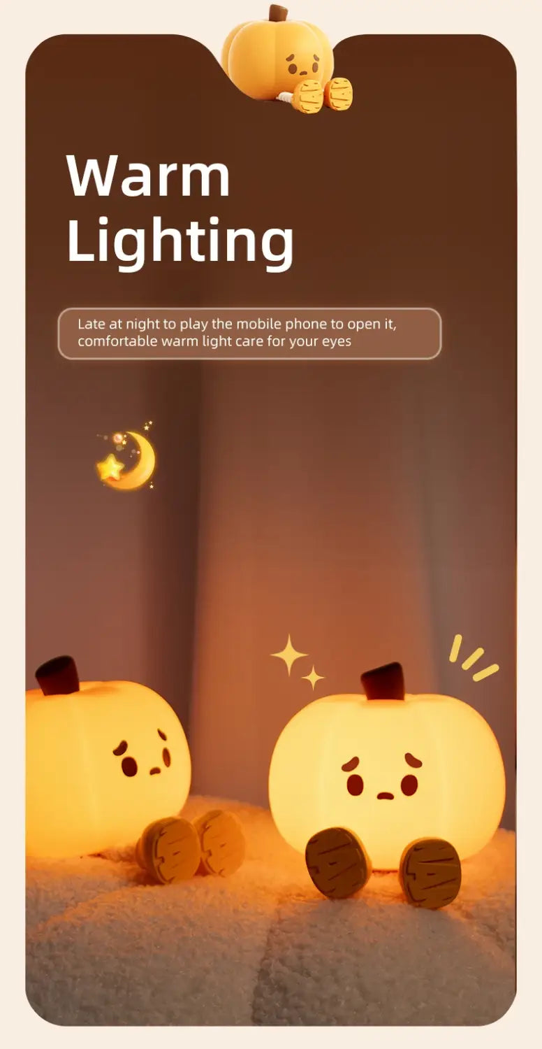 Touch Sensor Silicone LED Lamp Cute Pumpkin USB Rechargeable Nightlight Dimmable Mood Light for Bedroom Decor Birthday