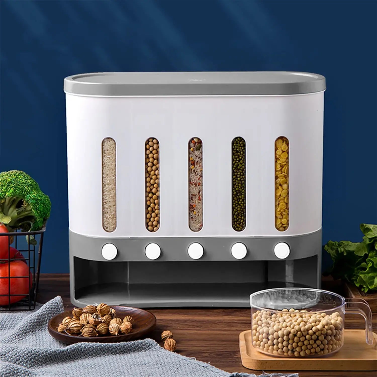 Cereal Dispenser Wall Mounted Grain Dispenser Storage 5 in 1 Kitchen Dispensing Container Food Dispenser for Cereals