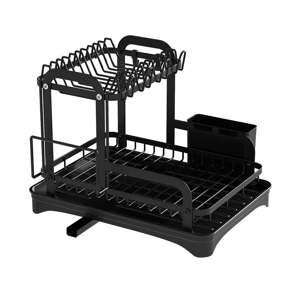 2 Tier Dish Bowl Drainer Storage Rack Kitchen Dish Drying Rack with Drain Basket Countertop Dinnerware Organizer