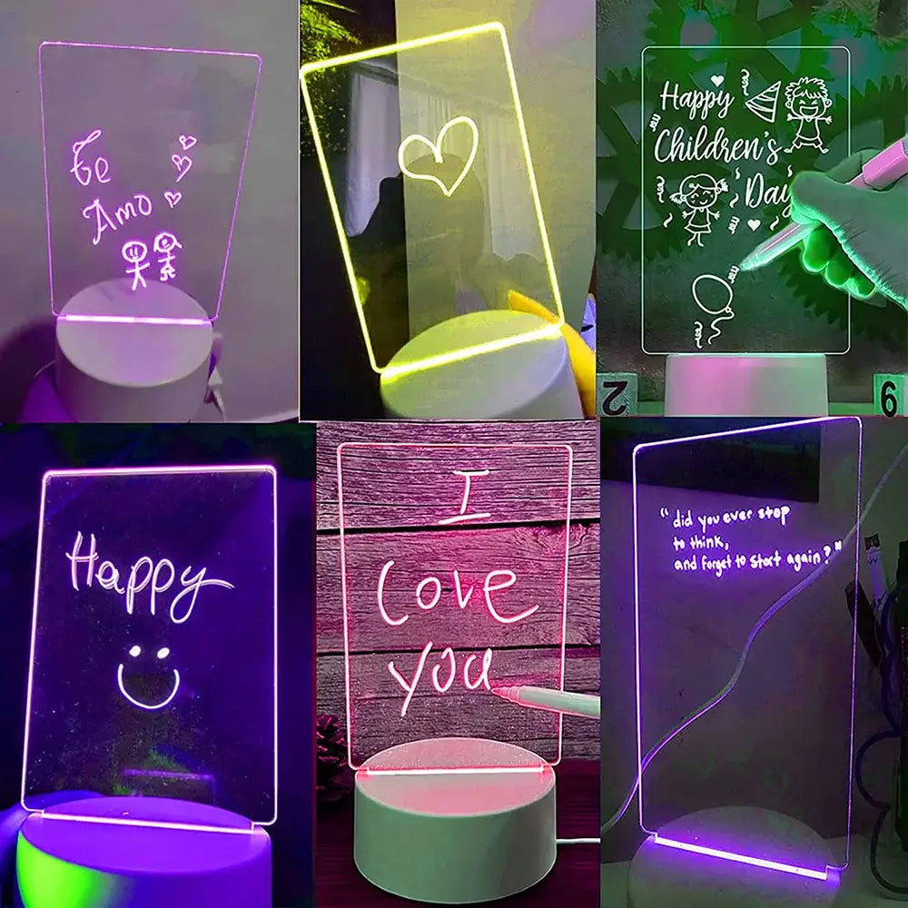 LED Night Light Note Board Message Board with Pen USB Battery Power Holiday Light Desktop Lamp Bedroom Decor Children