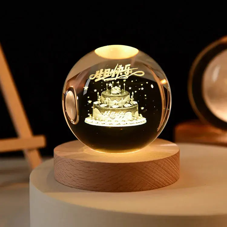 6Cm 3D Crystal Ball Crystal Planet Night Light Laser Engraved Solar System Globe Astronomy Birthday Gift Home Desktop