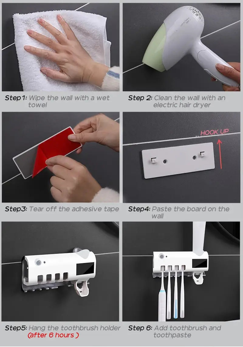 Wall-Mounted Toothbrush Holder Solar UV Light Ultraviolet Toothbrush Sterilizer Automatic Toothpaste Holders Bathroom