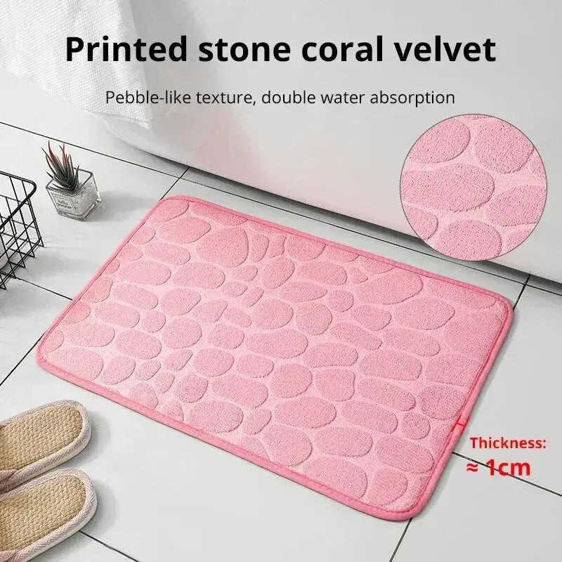 1Pc Memory Foam Embossed Velvet Carpet Bathroom Living Room Non-Slip Mat Cobblestone Floor Mat Home Furnishings