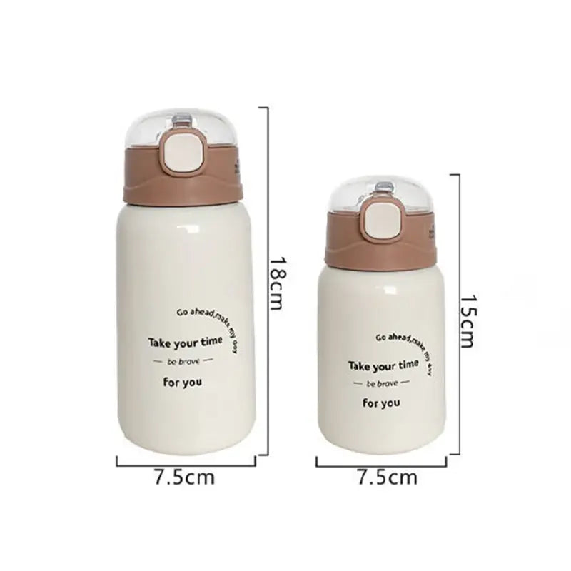 Stainless Steel Water Bottle Vacuum Flask Sport Thermal Mug Girl Travel Insulated Cup Portable Straw Tumbler 350/450Ml