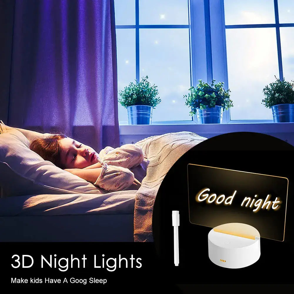 LED Night Light Note Board Message Board with Pen USB Battery Power Holiday Light Desktop Lamp Bedroom Decor Children