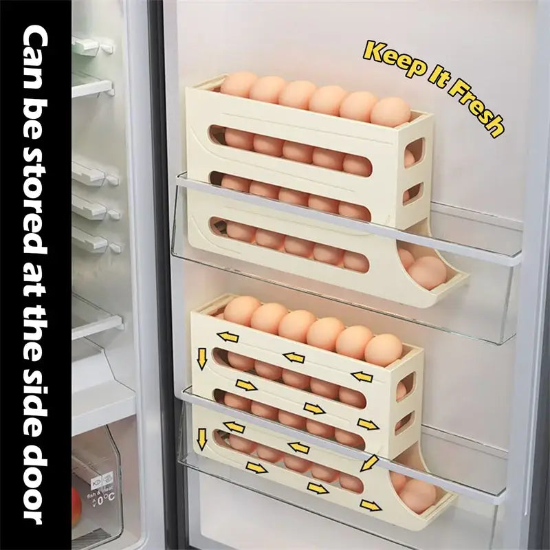 Automatic Scrolling Egg Rack Holder Storage Box Egg Basket Food Containers Egg Case Holder Refrigerator Storage