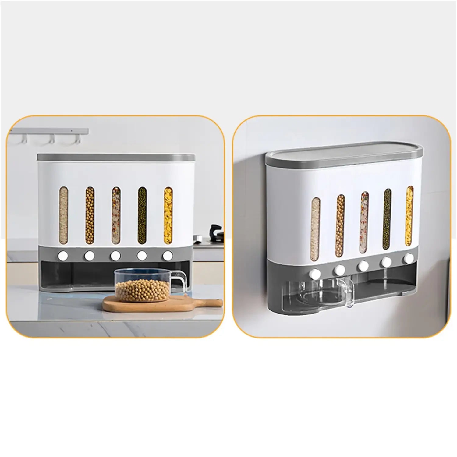 Cereal Dispenser Wall Mounted Grain Dispenser Storage 5 in 1 Kitchen Dispensing Container Food Dispenser for Cereals