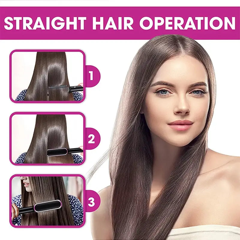 2-In-1 Portable Hair Straightener Electric Hair Straightening Comb PTC Multi-Function Mini Quick Hot Hair Straightener