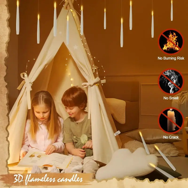 Christmas Floating Candles with Magic Wand Remote,Led Flameless Warm Hanging Candle,Flickering Battery Operated Taper