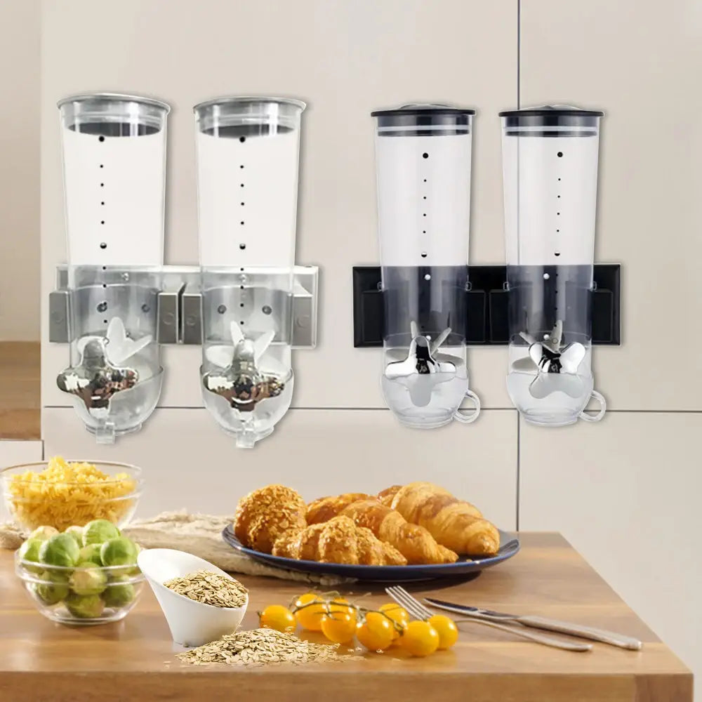 Food Dispensers 2 PACK Wall Mount Double Dry Cereal Dispenser Convenient Storage Dual Control for Cereal Nuts