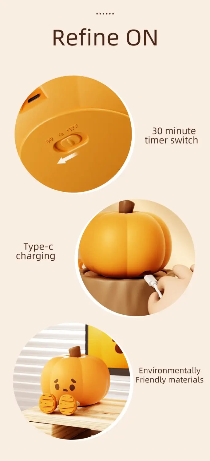 Touch Sensor Silicone LED Lamp Cute Pumpkin USB Rechargeable Nightlight Dimmable Mood Light for Bedroom Decor Birthday