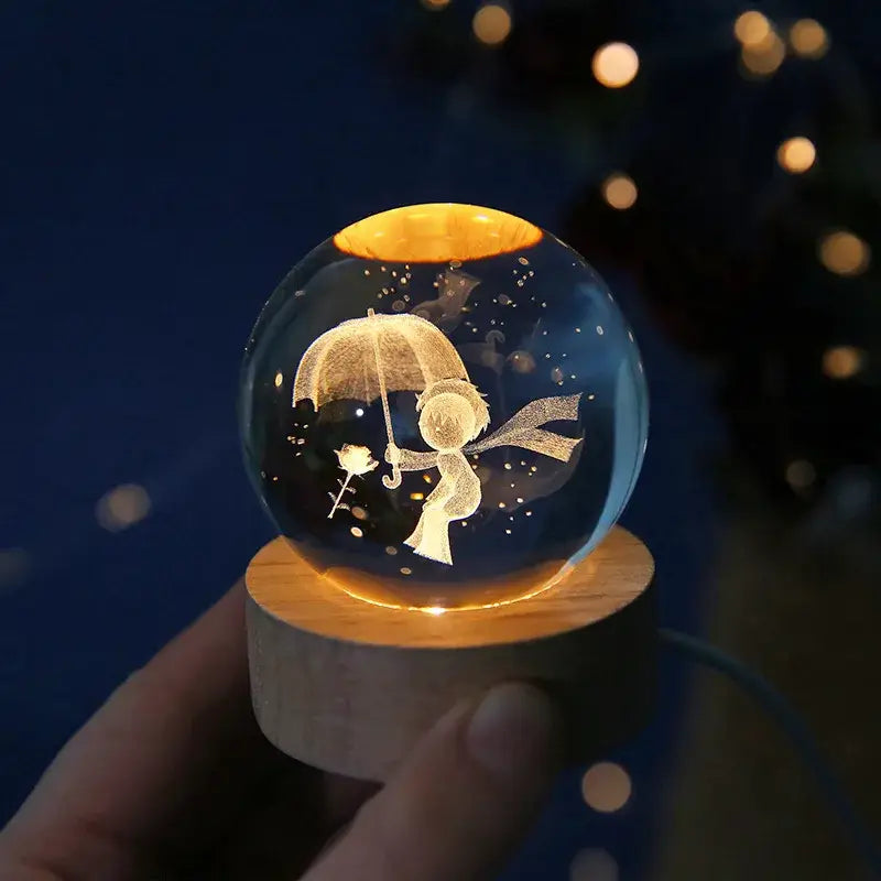 6Cm 3D Crystal Ball Crystal Planet Night Light Laser Engraved Solar System Globe Astronomy Birthday Gift Home Desktop