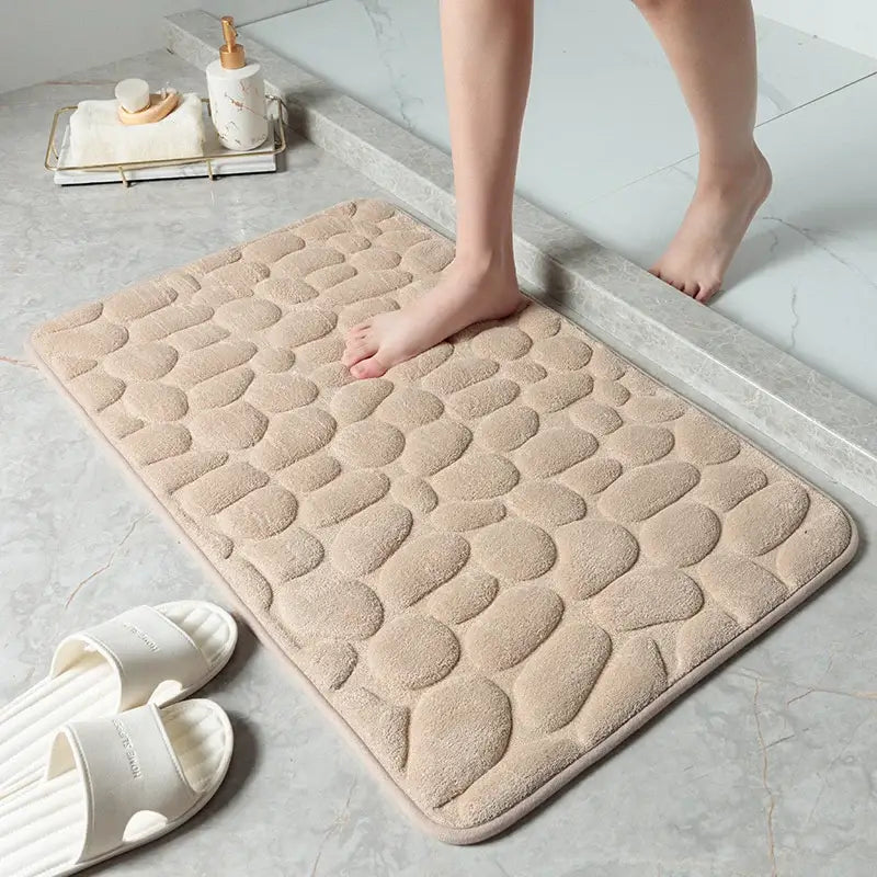 Cobblestone Embossed Bathroom Bath Mat Non-Slip Carpets in Wash Basin Bathtub Side Shower Room Floor Rug Doormat Memory