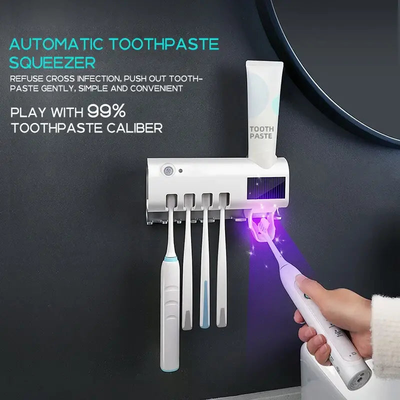 Wall-Mounted Toothbrush Holder Solar UV Light Ultraviolet Toothbrush Sterilizer Automatic Toothpaste Holders Bathroom