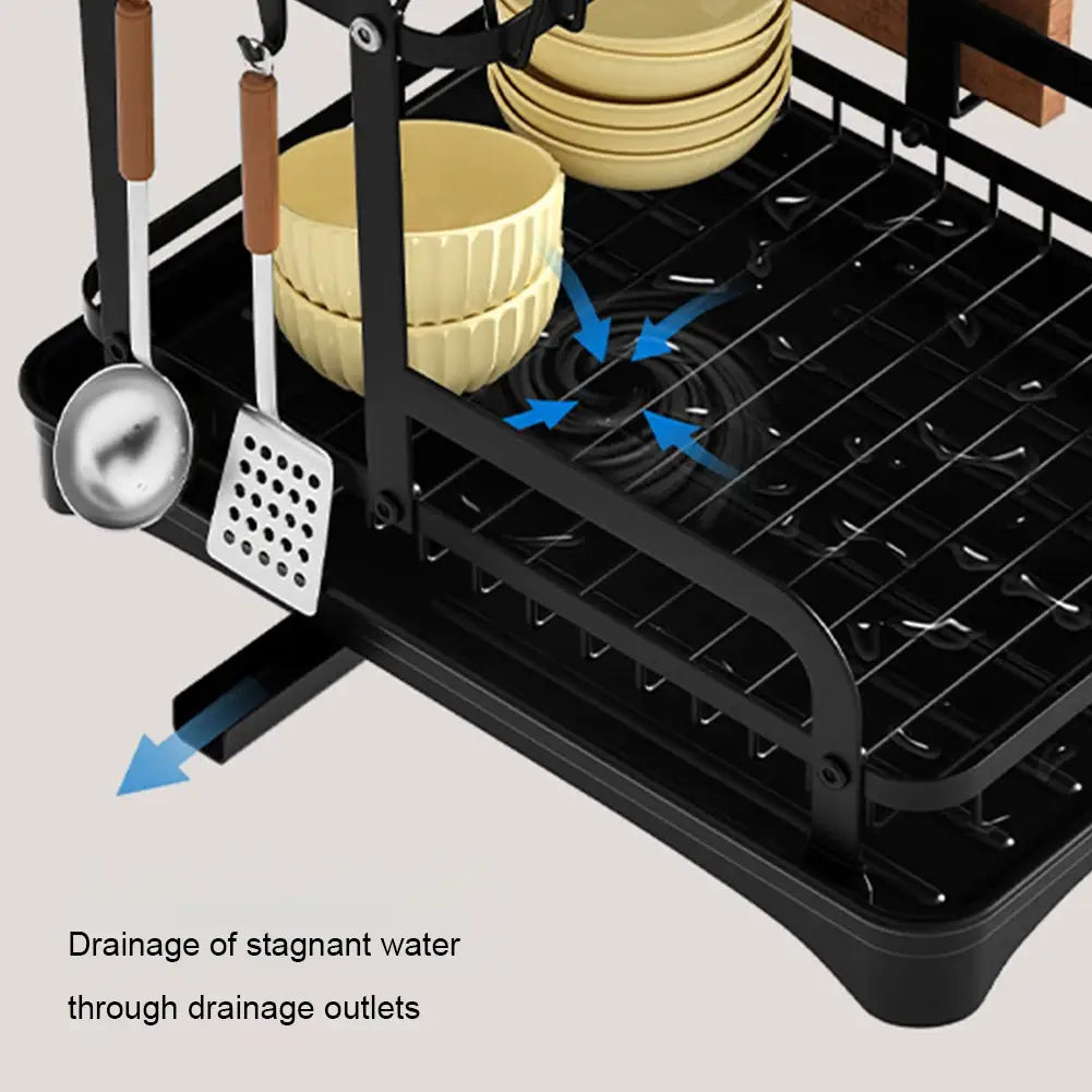 2 Tier Dish Bowl Drainer Storage Rack Kitchen Dish Drying Rack with Drain Basket Countertop Dinnerware Organizer