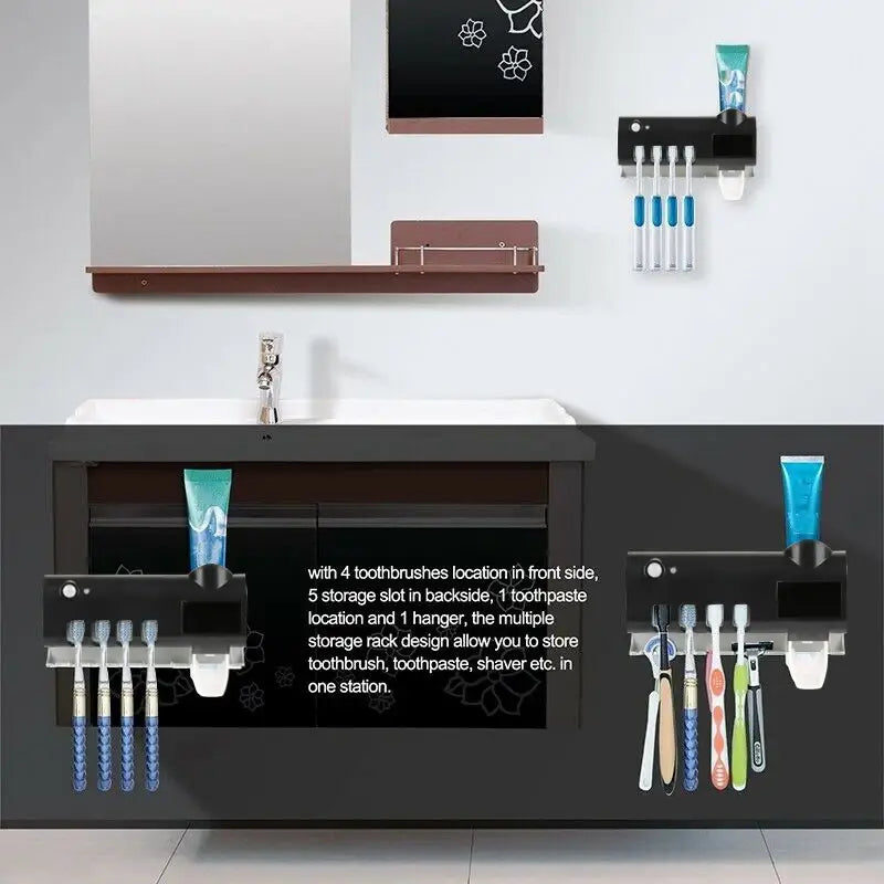 Wall-Mounted Toothbrush Holder Solar UV Light Ultraviolet Toothbrush Sterilizer Automatic Toothpaste Holders Bathroom