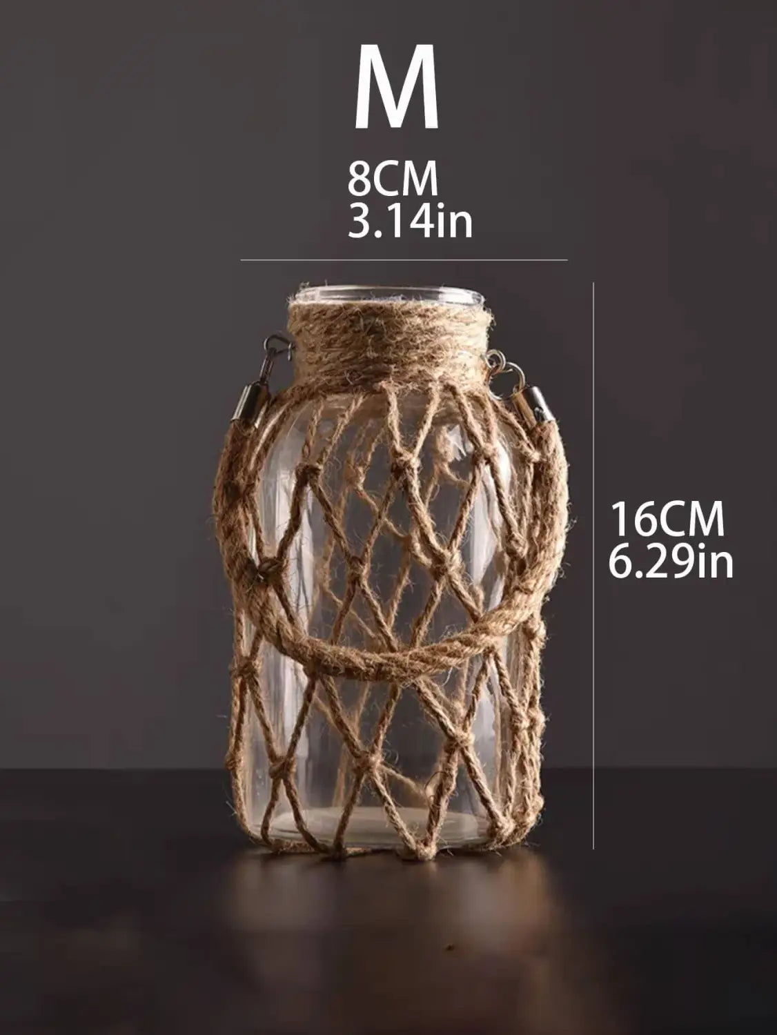 Rustic Hanging Glass Vase Rope Net Dry Flower Glass Vase with Art Hemp Rope Home Transparent Living Room Decor Table