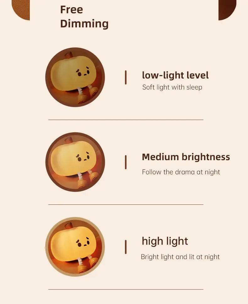 Touch Sensor Silicone LED Lamp Cute Pumpkin USB Rechargeable Nightlight Dimmable Mood Light for Bedroom Decor Birthday