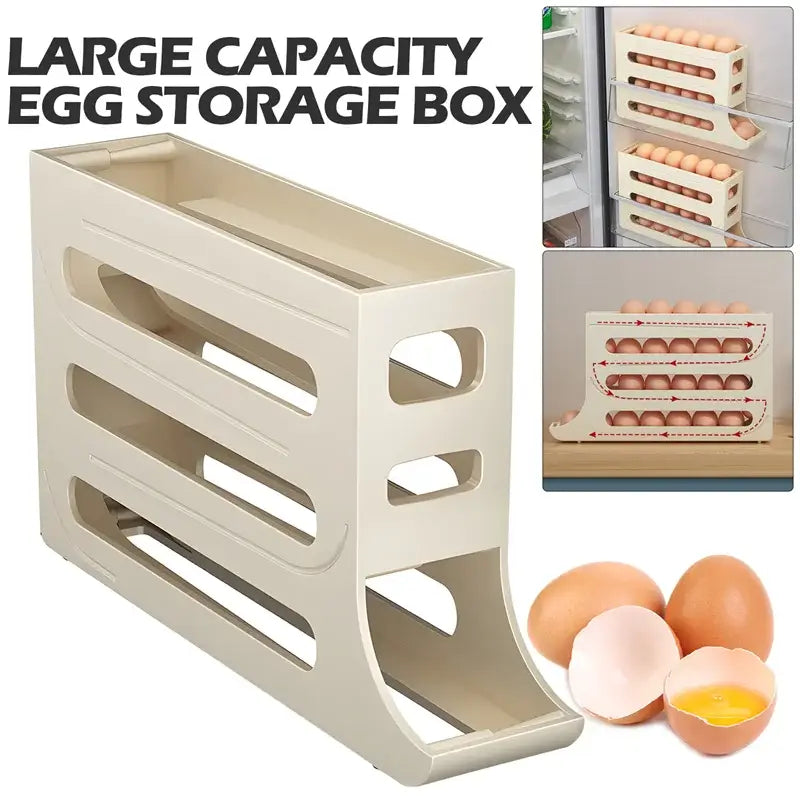 Automatic Scrolling Egg Rack Holder Storage Box Egg Basket Food Containers Egg Case Holder Refrigerator Storage