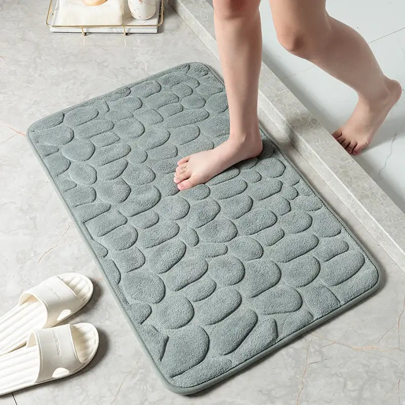 Cobblestone Embossed Bathroom Bath Mat Non-Slip Carpets in Wash Basin Bathtub Side Shower Room Floor Rug Doormat Memory