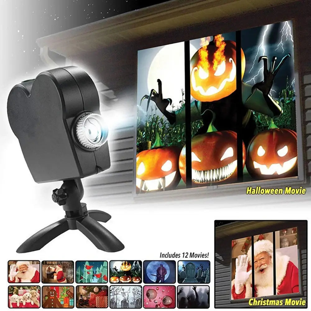 Halloween Christmas Projector Outdoor Holiday Led Holographic Projection Lamp Waterproof 12 Movies Spooky Party Stage