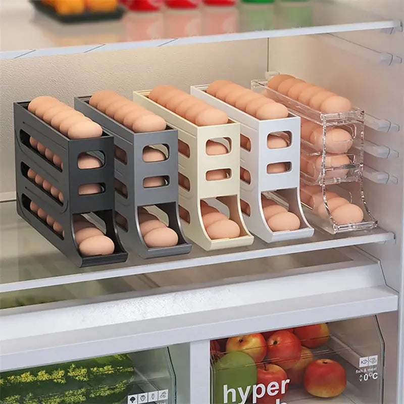 Automatic Scrolling Egg Rack Holder Storage Box Egg Basket Food Containers Egg Case Holder Refrigerator Storage