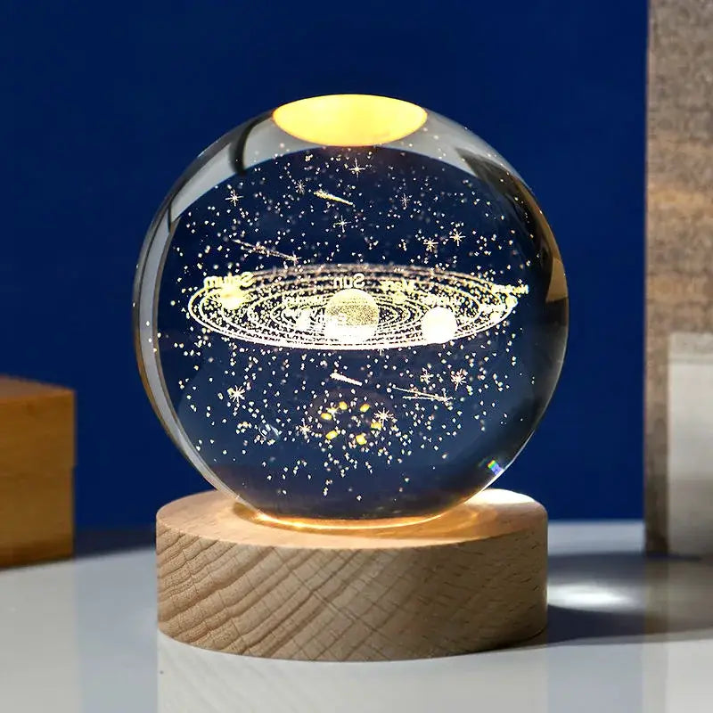 6Cm 3D Crystal Ball Crystal Planet Night Light Laser Engraved Solar System Globe Astronomy Birthday Gift Home Desktop