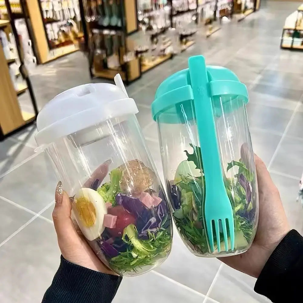 Portable Salad Cup Kids Breakfast Salad Bowl with Fork Plastic Diet Meal Shaker Cups Kitchen Food Lunch Box Bottles