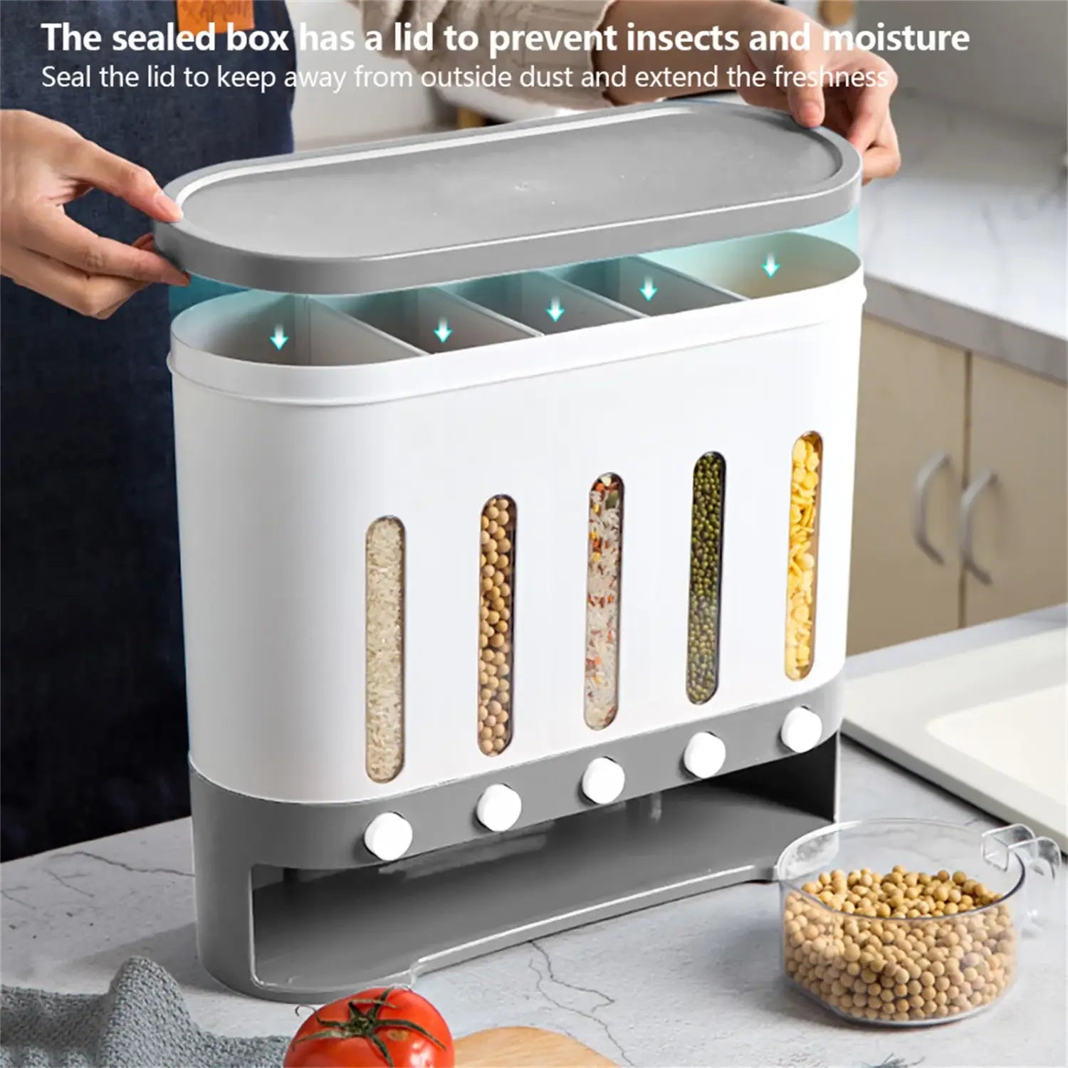 Cereal Dispenser Wall Mounted Grain Dispenser Storage 5 in 1 Kitchen Dispensing Container Food Dispenser for Cereals