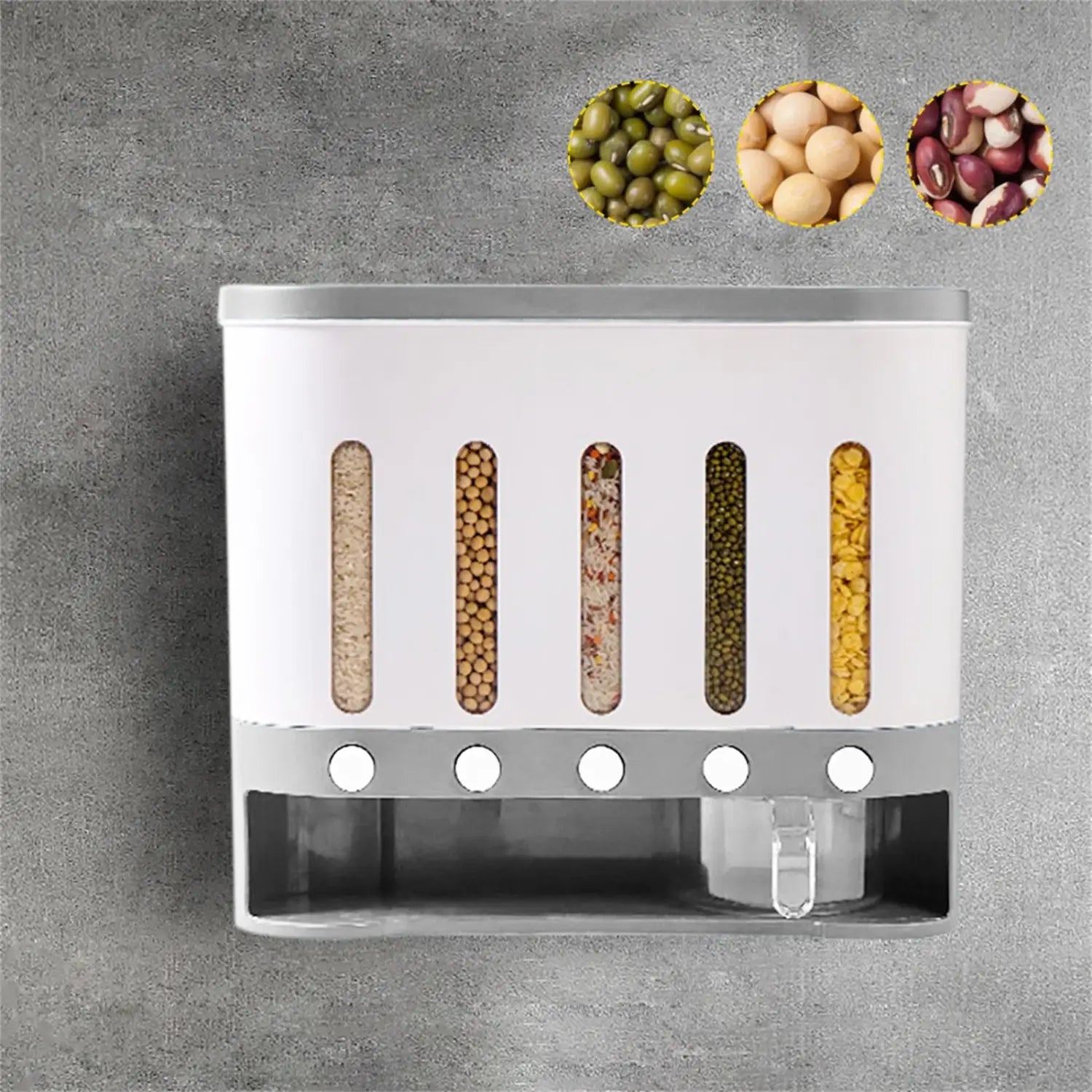 Cereal Dispenser Wall Mounted Grain Dispenser Storage 5 in 1 Kitchen Dispensing Container Food Dispenser for Cereals