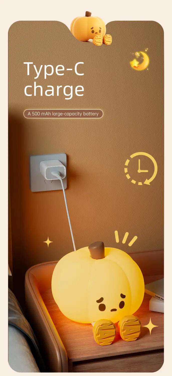 Touch Sensor Silicone LED Lamp Cute Pumpkin USB Rechargeable Nightlight Dimmable Mood Light for Bedroom Decor Birthday