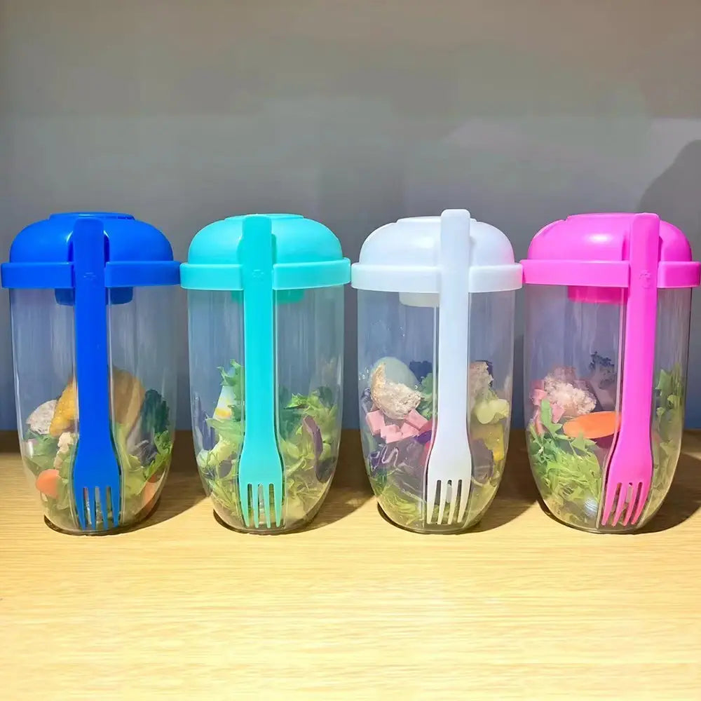 Portable Salad Cup Kids Breakfast Salad Bowl with Fork Plastic Diet Meal Shaker Cups Kitchen Food Lunch Box Bottles