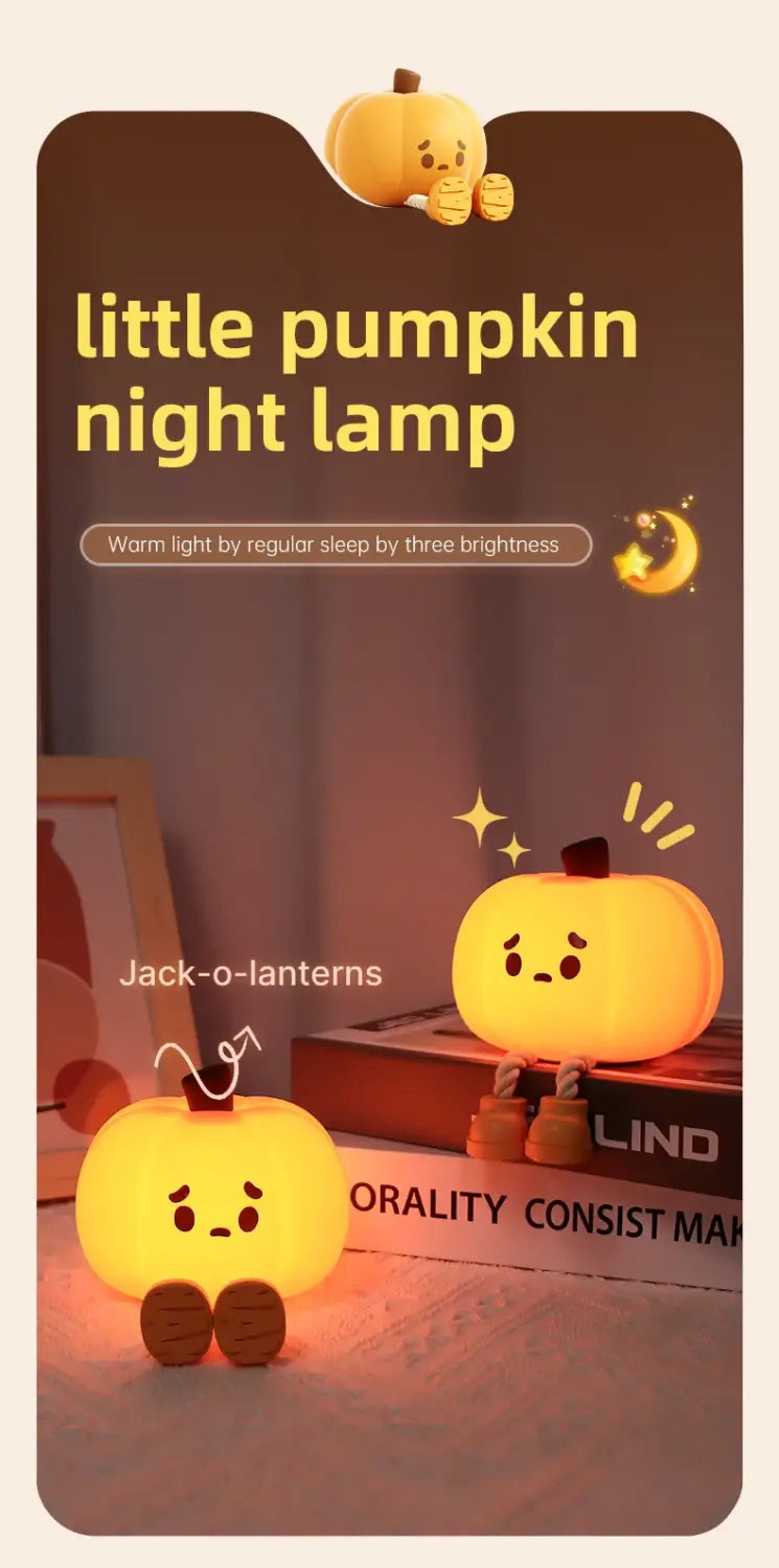 Touch Sensor Silicone LED Lamp Cute Pumpkin USB Rechargeable Nightlight Dimmable Mood Light for Bedroom Decor Birthday