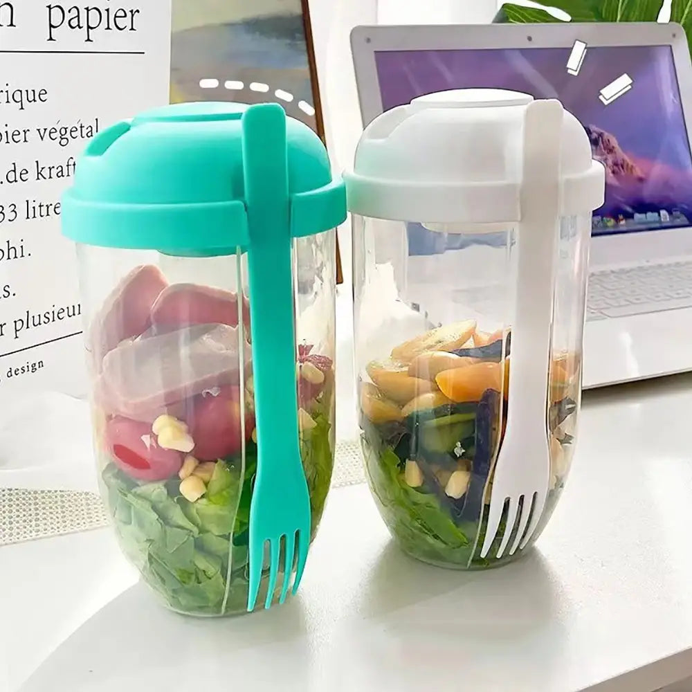 Portable Salad Cup Kids Breakfast Salad Bowl with Fork Plastic Diet Meal Shaker Cups Kitchen Food Lunch Box Bottles