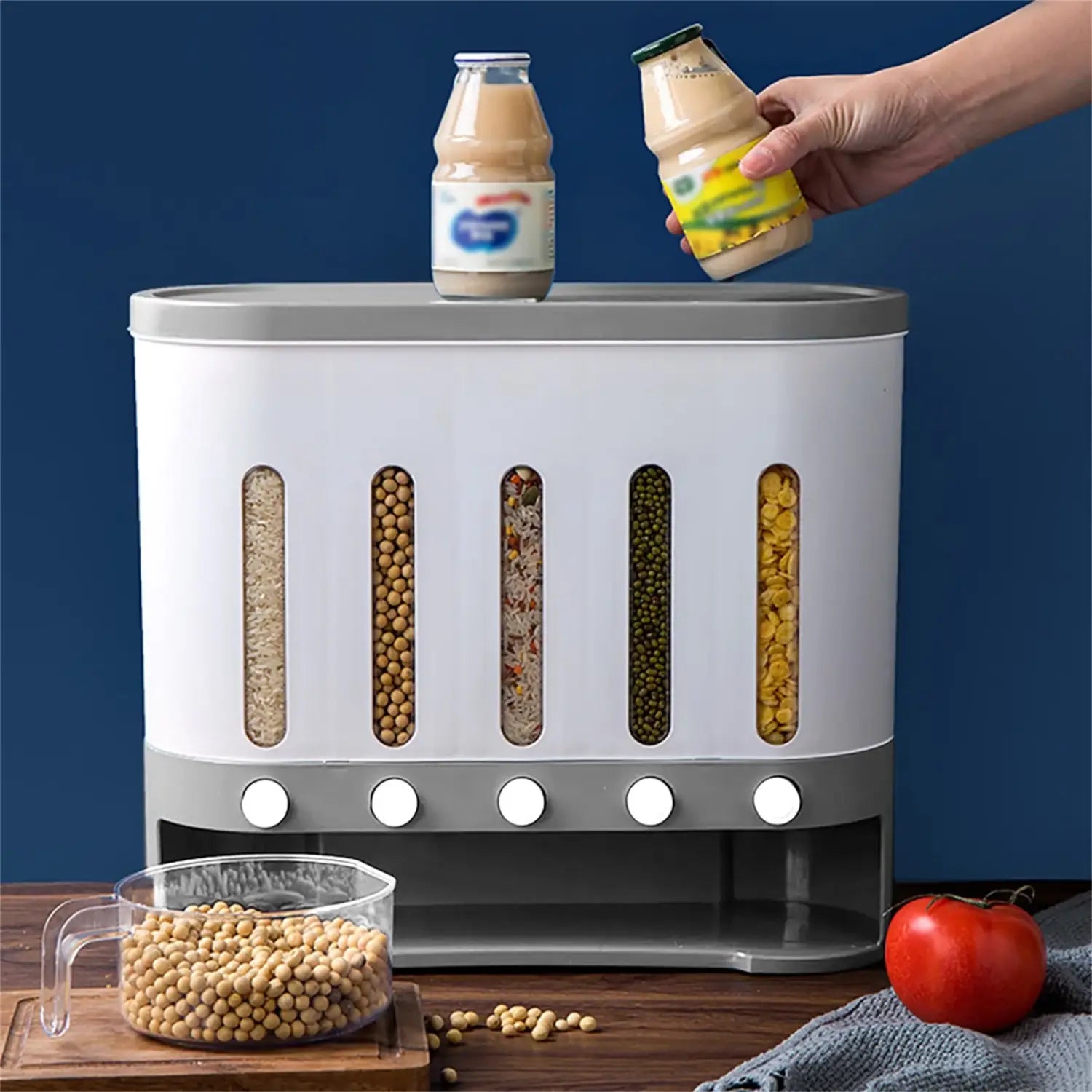 Cereal Dispenser Wall Mounted Grain Dispenser Storage 5 in 1 Kitchen Dispensing Container Food Dispenser for Cereals