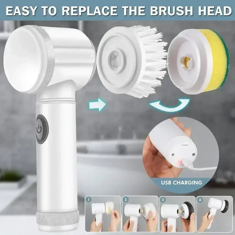 Electric Spin Scrubber,Bathroom Cleaning Brush Power Scrubber with 5 Replaceable Brush Heads Electric Cleaning Brush